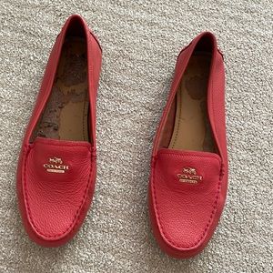 Red leather coach loafers